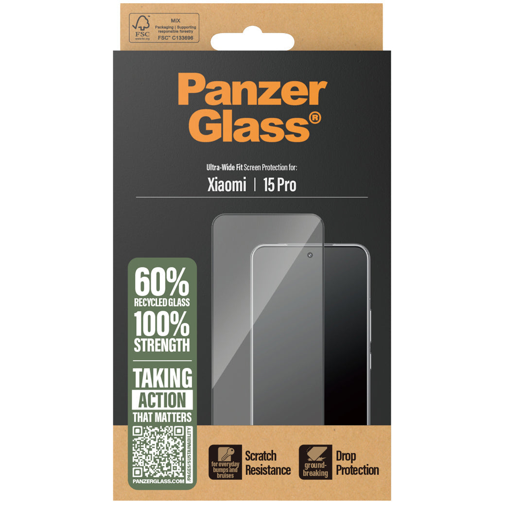 Hartglas für Xiaomi 15 Pro PanzerGlass Ultra-Wide Fit, schwarzem Rahmen