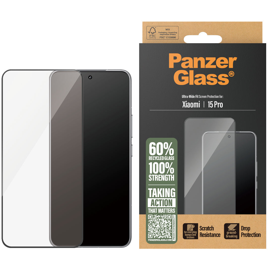 Hartglas für Xiaomi 15 Pro PanzerGlass Ultra-Wide Fit, schwarzem Rahmen