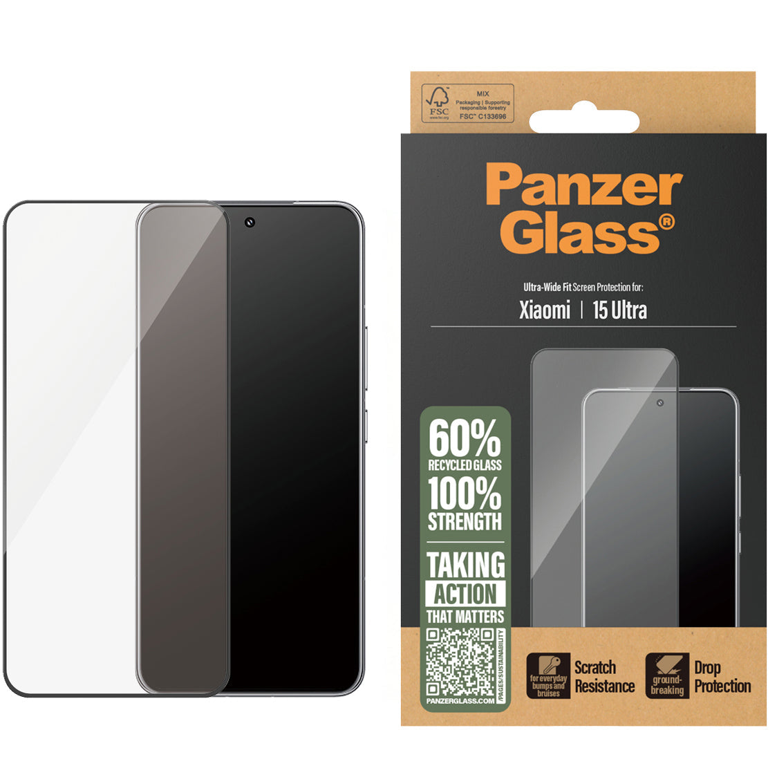 Hartglas für Xiaomi 15 Ultra PanzerGlass Ultra-Wide Fit, schwarzem Rahmen