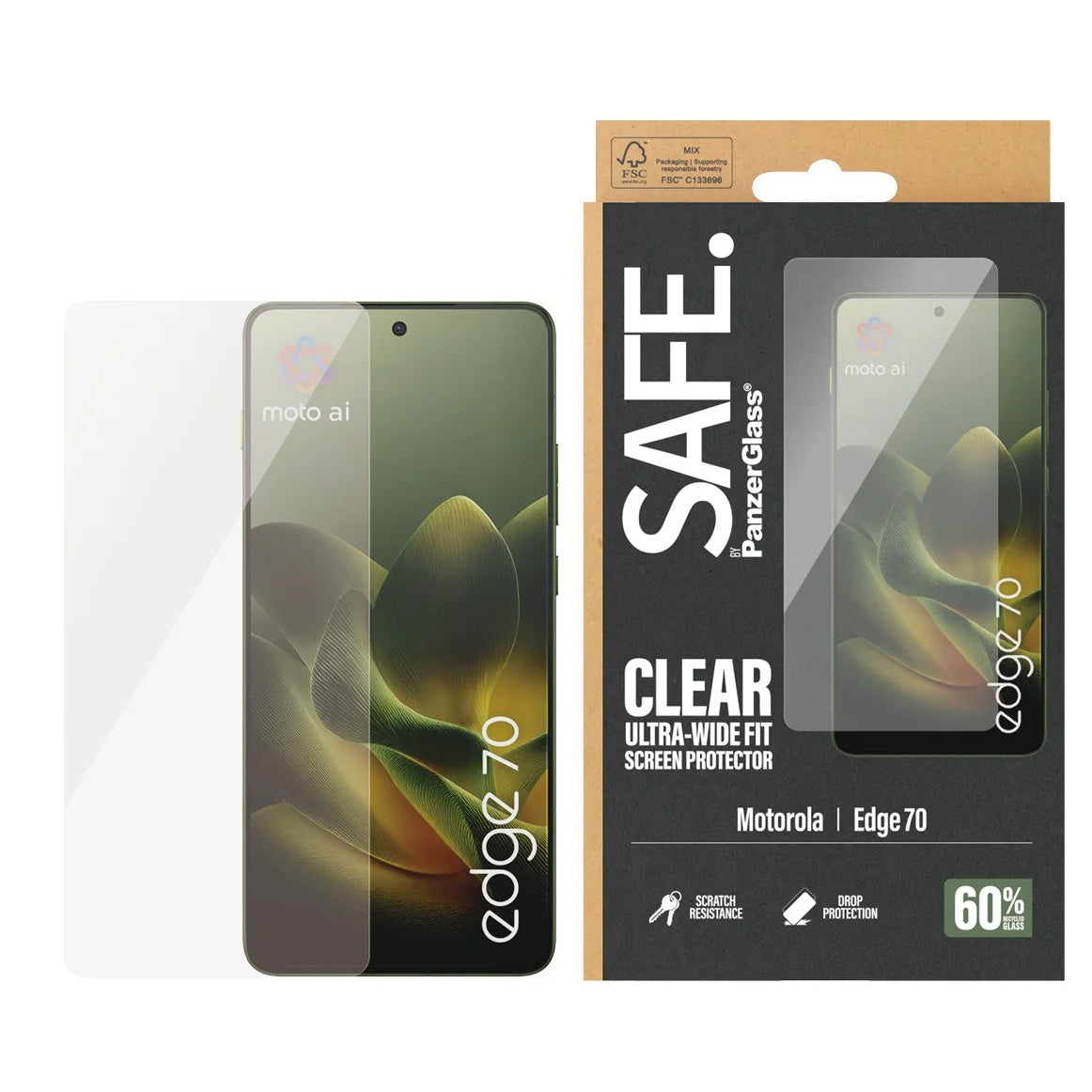 Gehärtetes Glas für Motorola Edge 70, SAFE by PanzerGlass Ultra-Wide Fit, Transparent