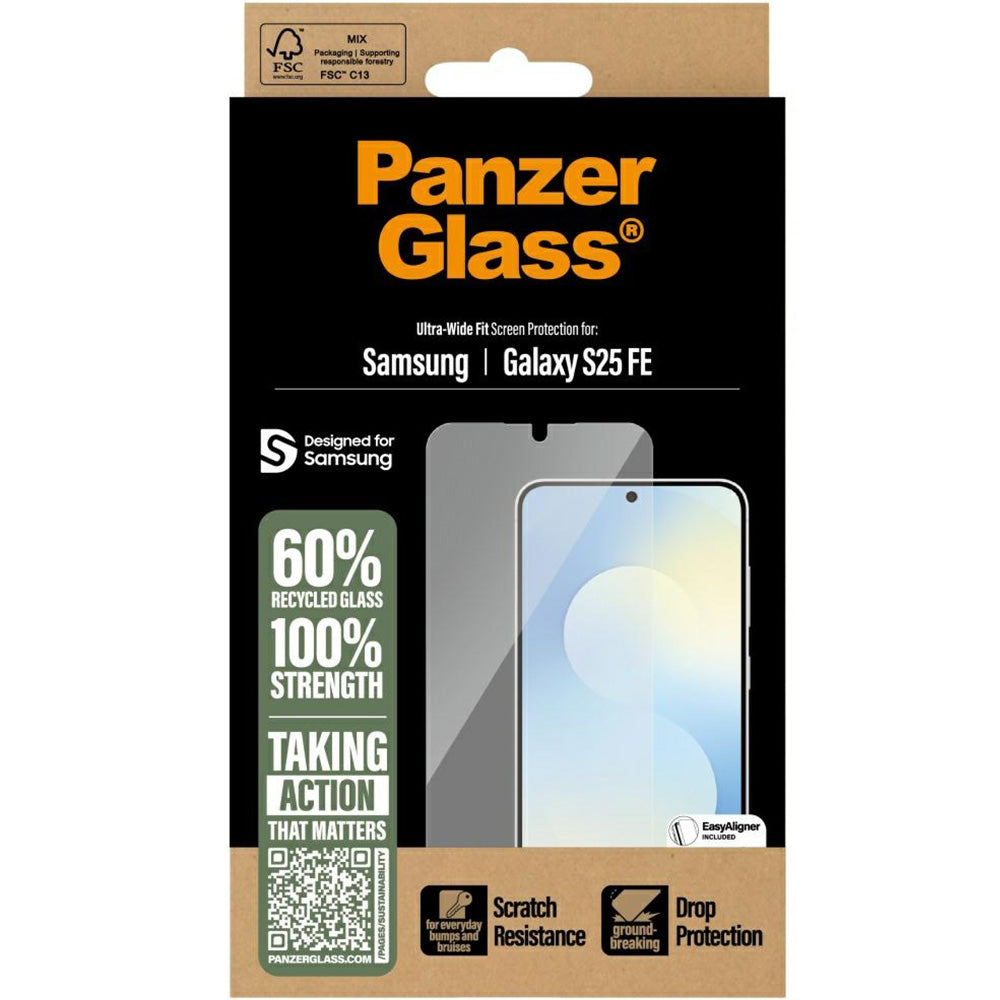 Gehärtetes Glas mit Applikator für Galaxy S25 FE, PanzerGlass Ultra-Wide Fit EasyAligner