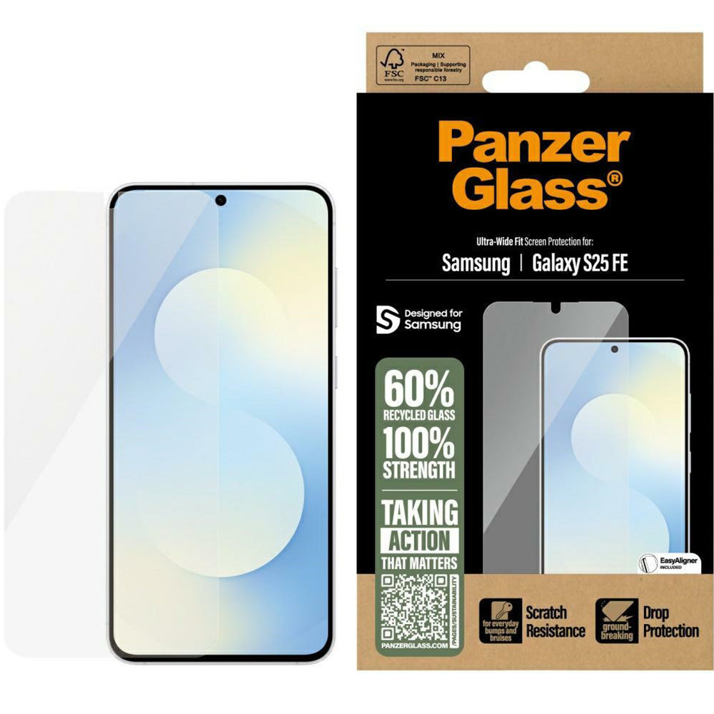 Gehärtetes Glas mit Applikator für Galaxy S25 FE, PanzerGlass Ultra-Wide Fit EasyAligner