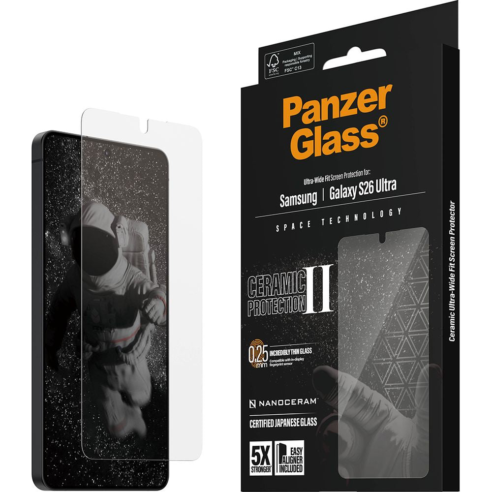 Gehärtetes Glas mit Applikator für Galaxy S26 Ultra, PanzerGlass Ceramic Ultra-Wide Fit + EasyAligner