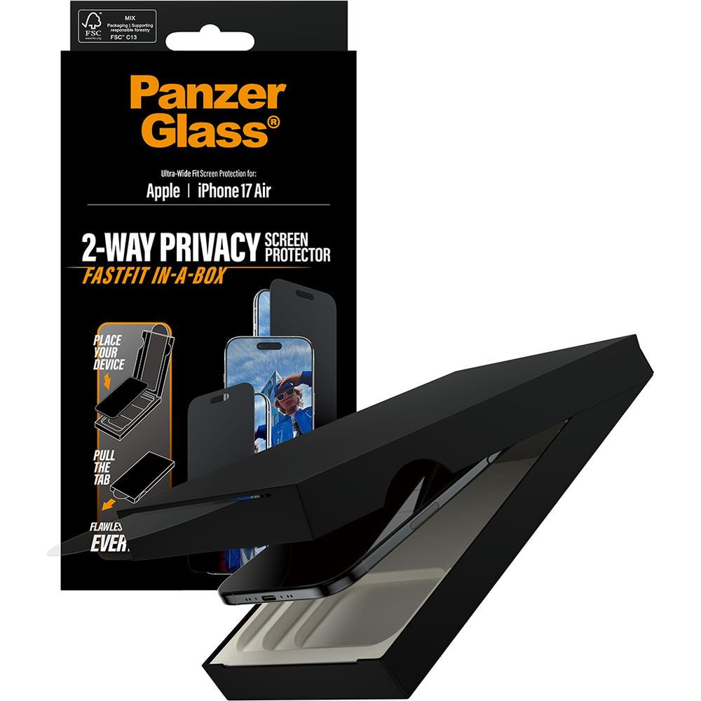 Sichtschutzglas mit Applikator für iPhone Air, PanzerGlass 2-way Privacy Ultra-Wide Fit Fastfit