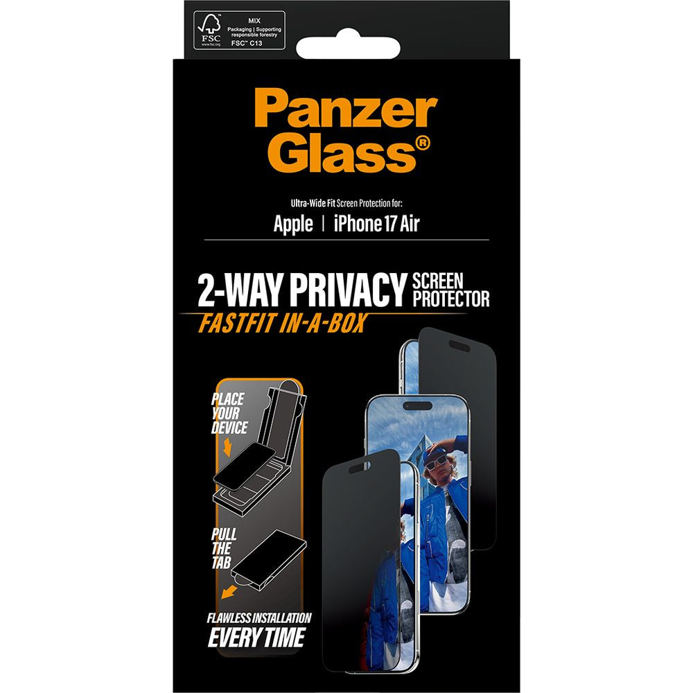 Sichtschutzglas mit Applikator für iPhone Air, PanzerGlass 2-way Privacy Ultra-Wide Fit Fastfit
