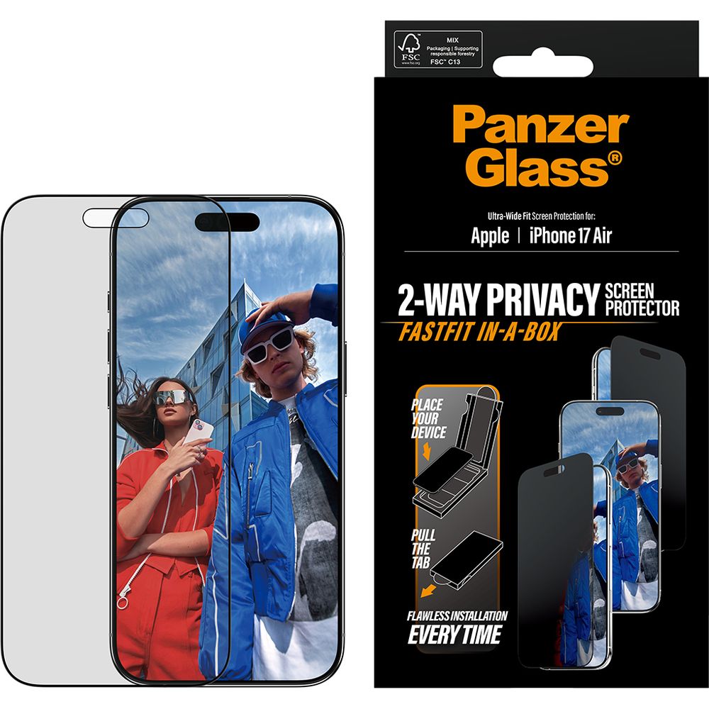 Sichtschutzglas mit Applikator für iPhone Air, PanzerGlass 2-way Privacy Ultra-Wide Fit Fastfit