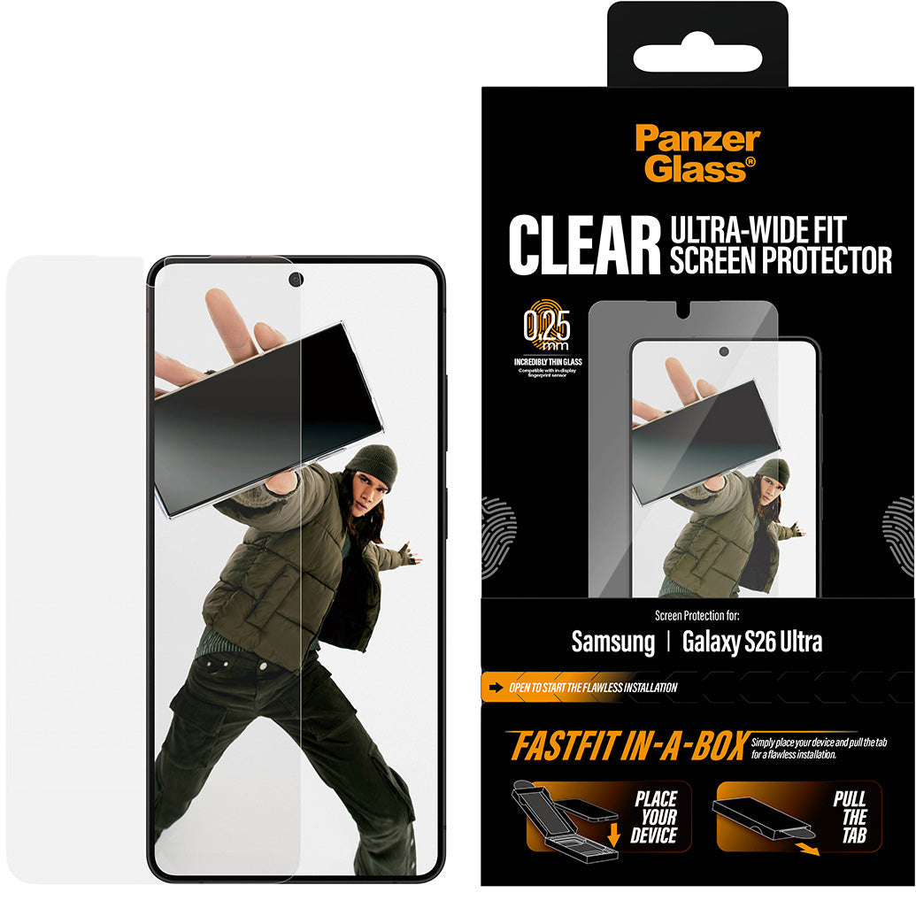 Gehärtetes Glas mit Applikator für Galaxy S26 Ultra, PanzerGlass Clear Ultra-Wide Fastfit