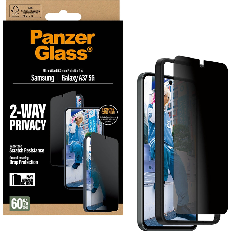 Gehärtetes Glas für Galaxy A37 5G, PanzerGlass Ultra-Wide Fit Privacy, privatisieren