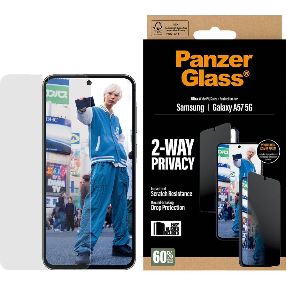 Gehärtetes Glas für Galaxy A57 5G, PanzerGlass Ultra-Wide Fit Privacy, privatisieren