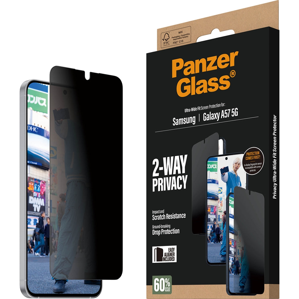 Gehärtetes Glas für Galaxy A57 5G, PanzerGlass Ultra-Wide Fit Privacy, privatisieren