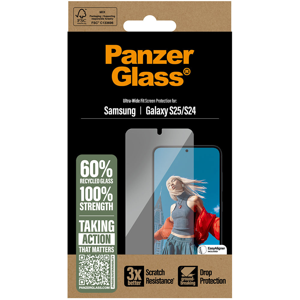 Gehärtetes Glas für Galaxy S25 PanzerGlass Ultra-Wide Fit, Transparent
