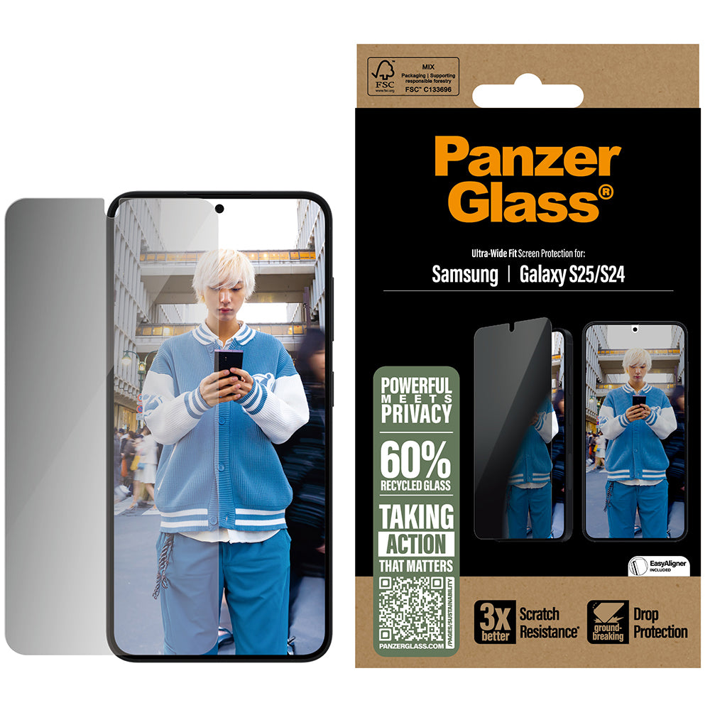 Gehärtetes Glas für Galaxy S25, PanzerGlass Ultra-Wide Fit Privacy, privatisieren