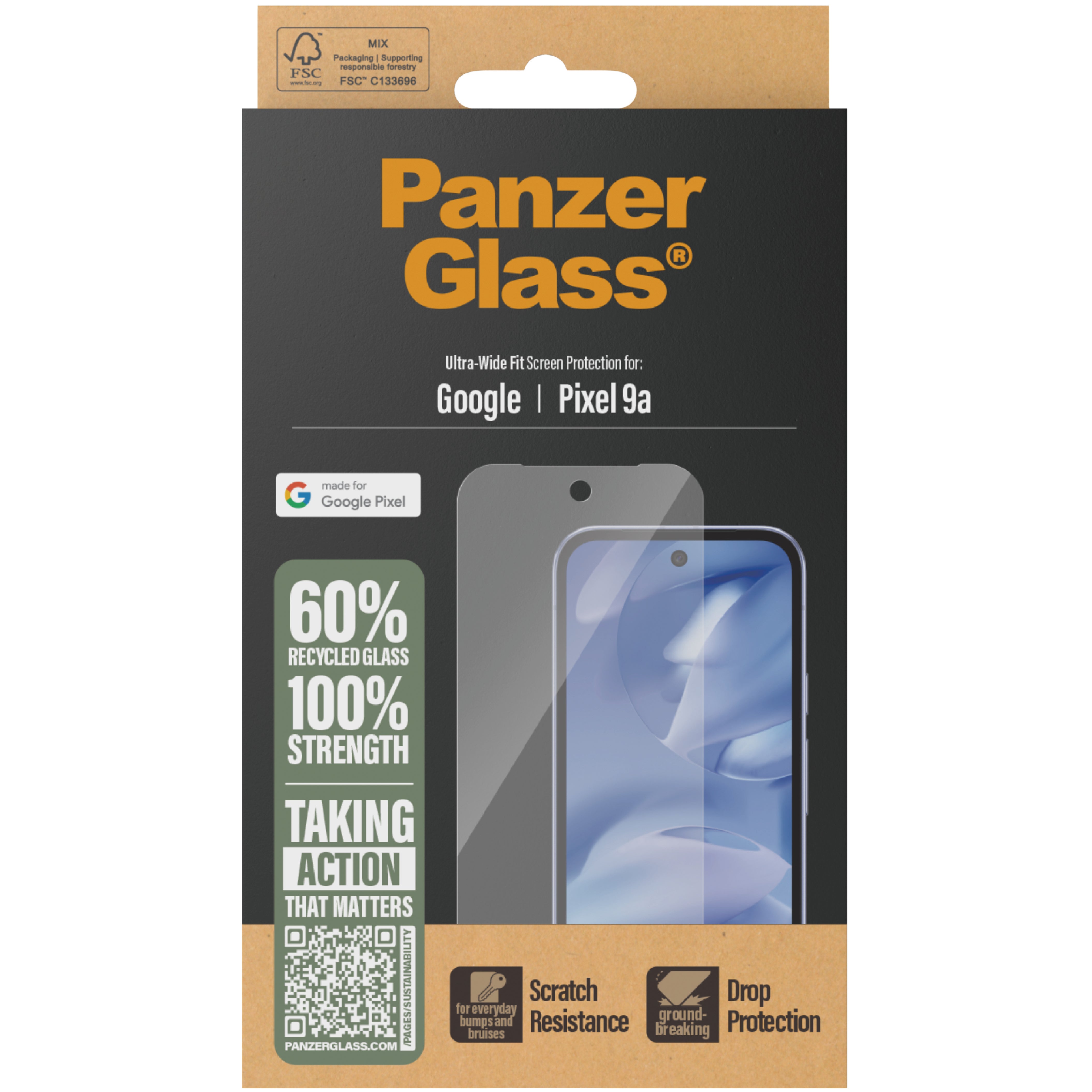 Hartglas für Google Pixel 9a PanzerGlass Ultra-Wide Fit, Transparent