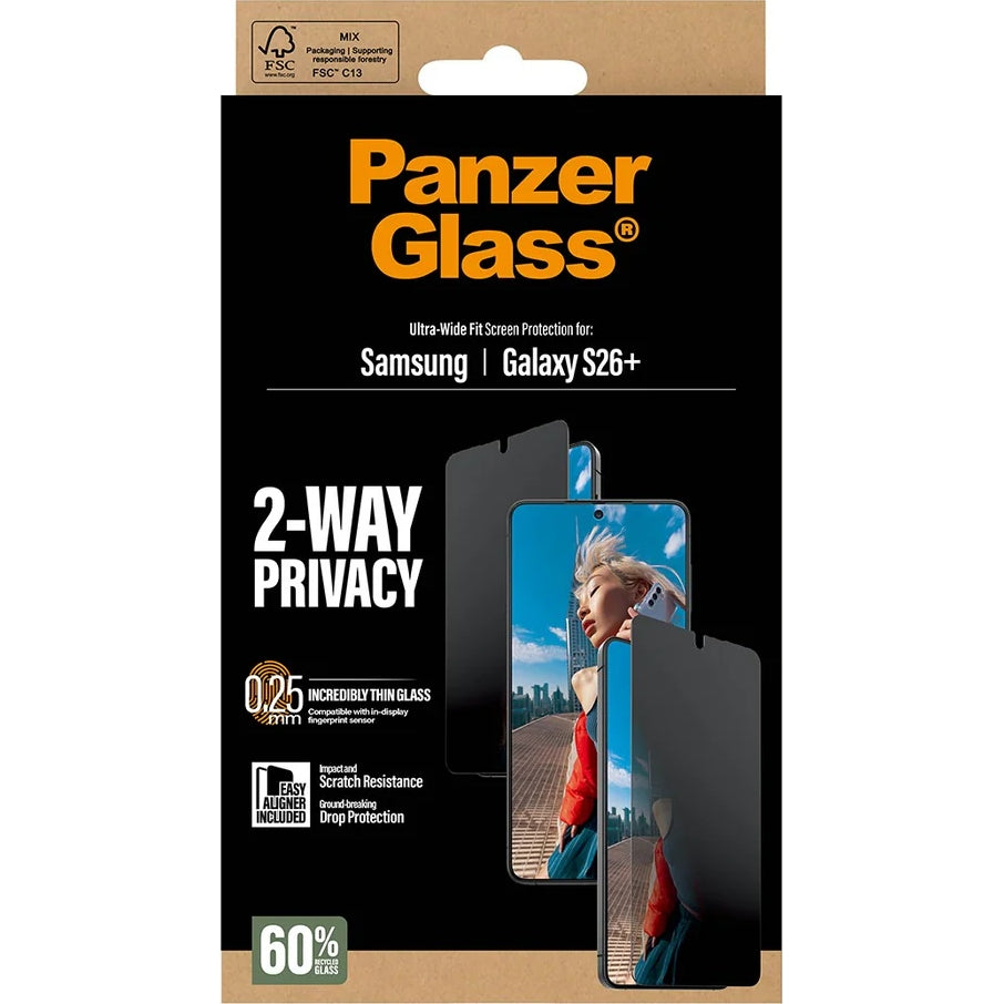 Sichtschutzglas mit Applikator für Galaxy S26 Plus, SAFE by PanzerGlass Ultra-Wide Fit Privacy mit EasyAligner