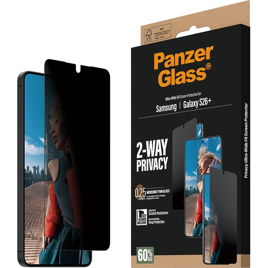 Sichtschutzglas mit Applikator für Galaxy S26 Plus, SAFE by PanzerGlass Ultra-Wide Fit Privacy mit EasyAligner