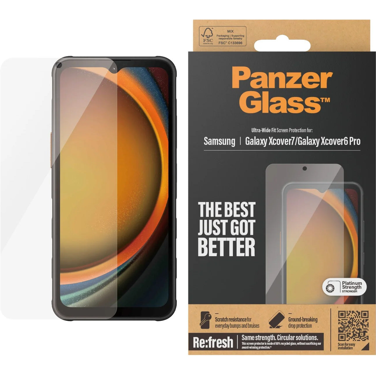 Gehärtetes Glas für Samsung Galaxy XCover7/XCover6 Pro, PanzerGlass Ultra-Wide Fit