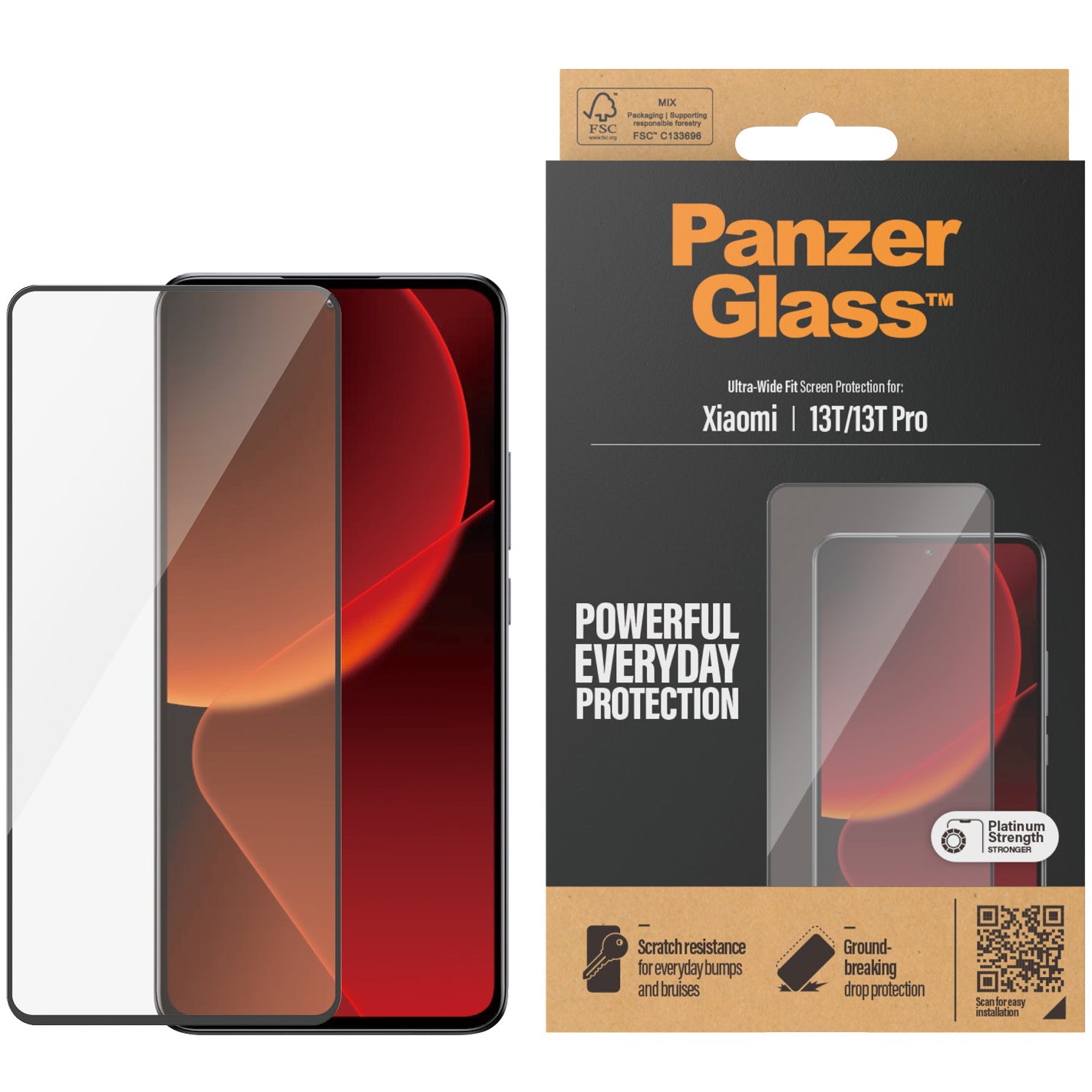 Gehärtetes Glas für Xiaomi 13T / 13T Pro für das gesamte Display PanzerGlass Ultra-Wide Fit