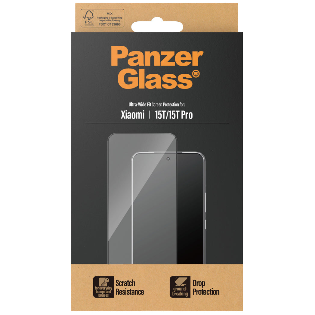 Hartglas für Xiaomi 15T / 15T Pro, PanzerGlass Ultra-Wide Fit, schwarzem Rahmen
