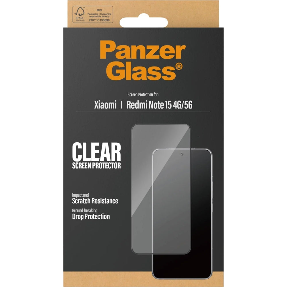 Hartglas für Xiaomi Redmi Note 15 5G / 4G, PanzerGlass Ultra-Wide Fit, schwarzem Rahmen