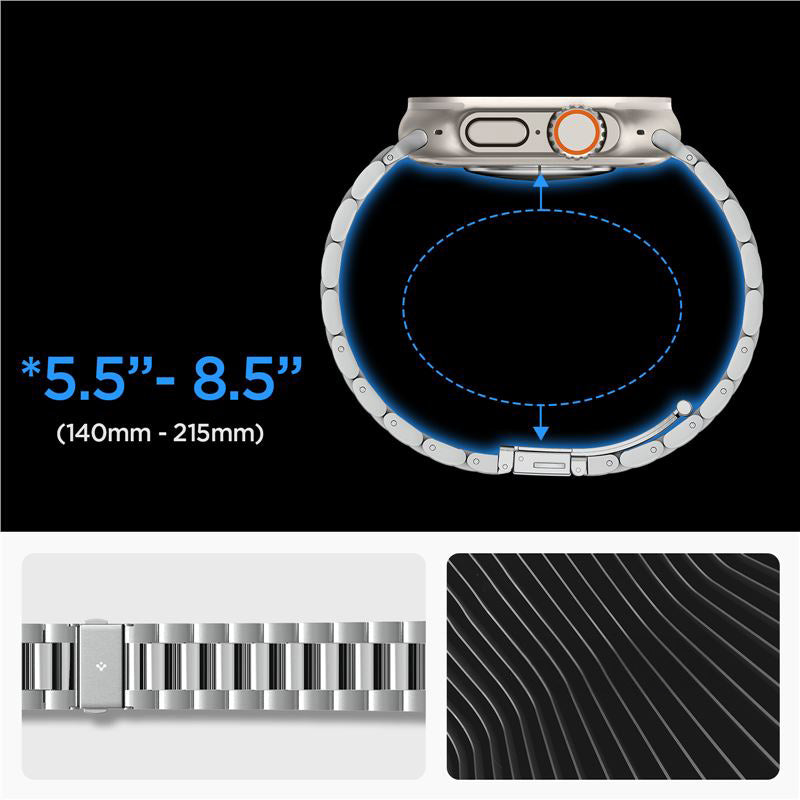 Armband für Apple Watch 49/46/45/44 mm, Spigen Modern Fit Band, Silbern