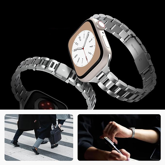 Armband für Apple Watch 42/41/40/38mm, Spigen Modern Fit Band, Silbern