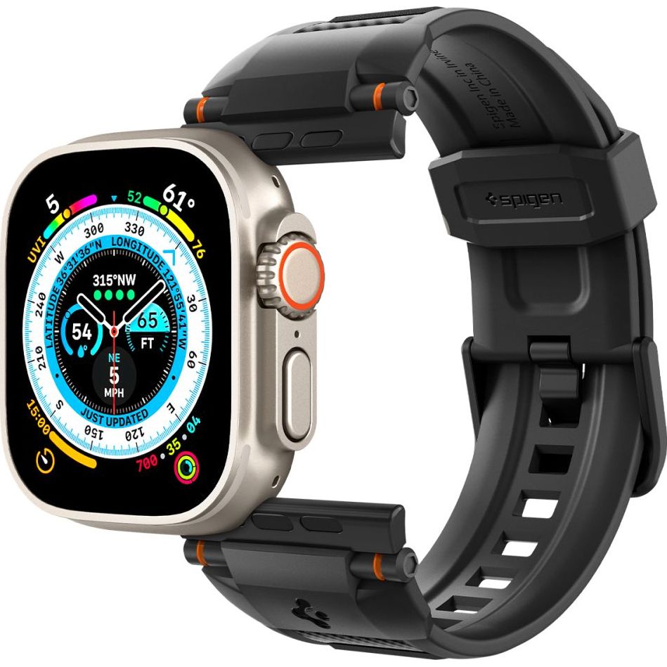 Armband für Apple Watch 49/46/45/44 mm, Spigen Rugged Ultra Band, Schwarz