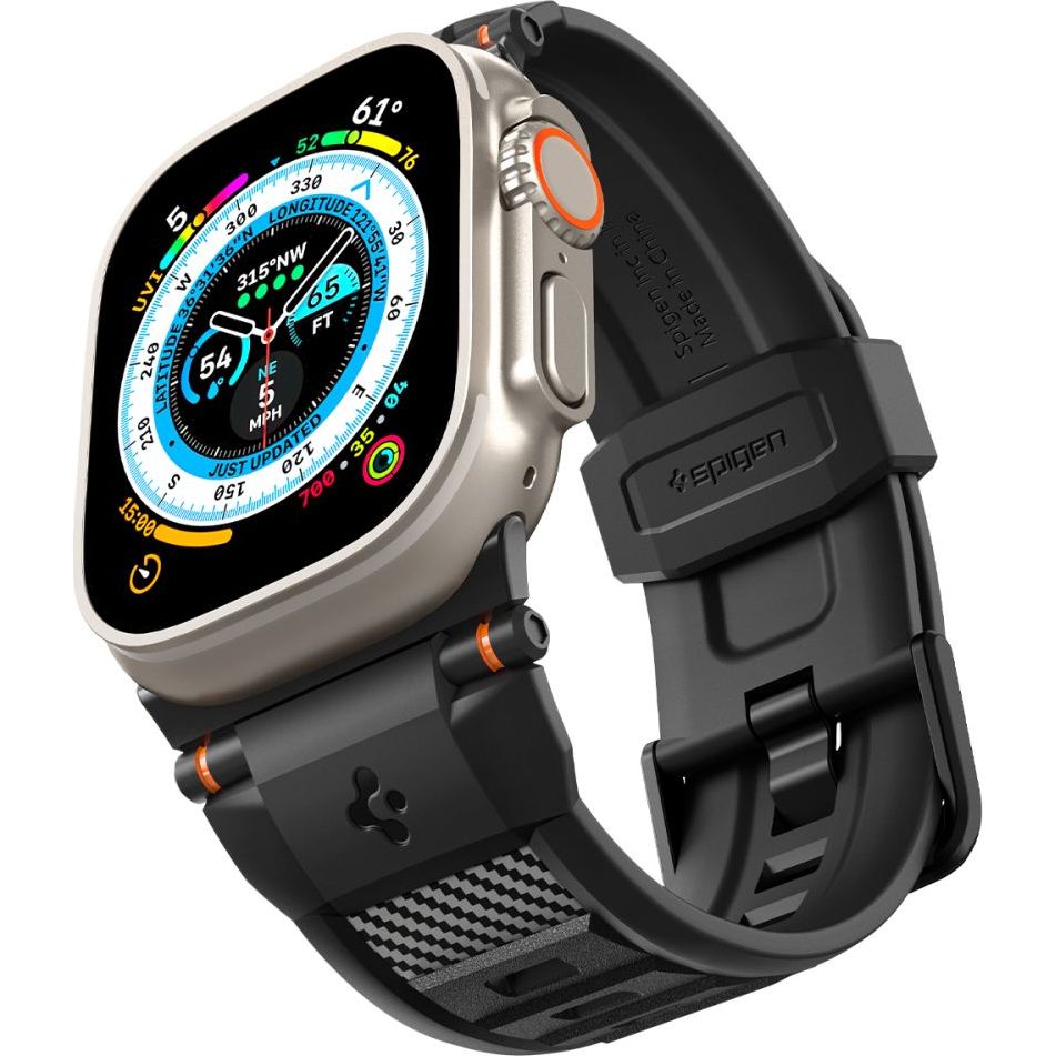 Armband für Apple Watch 49/46/45/44 mm, Spigen Rugged Ultra Band, Schwarz