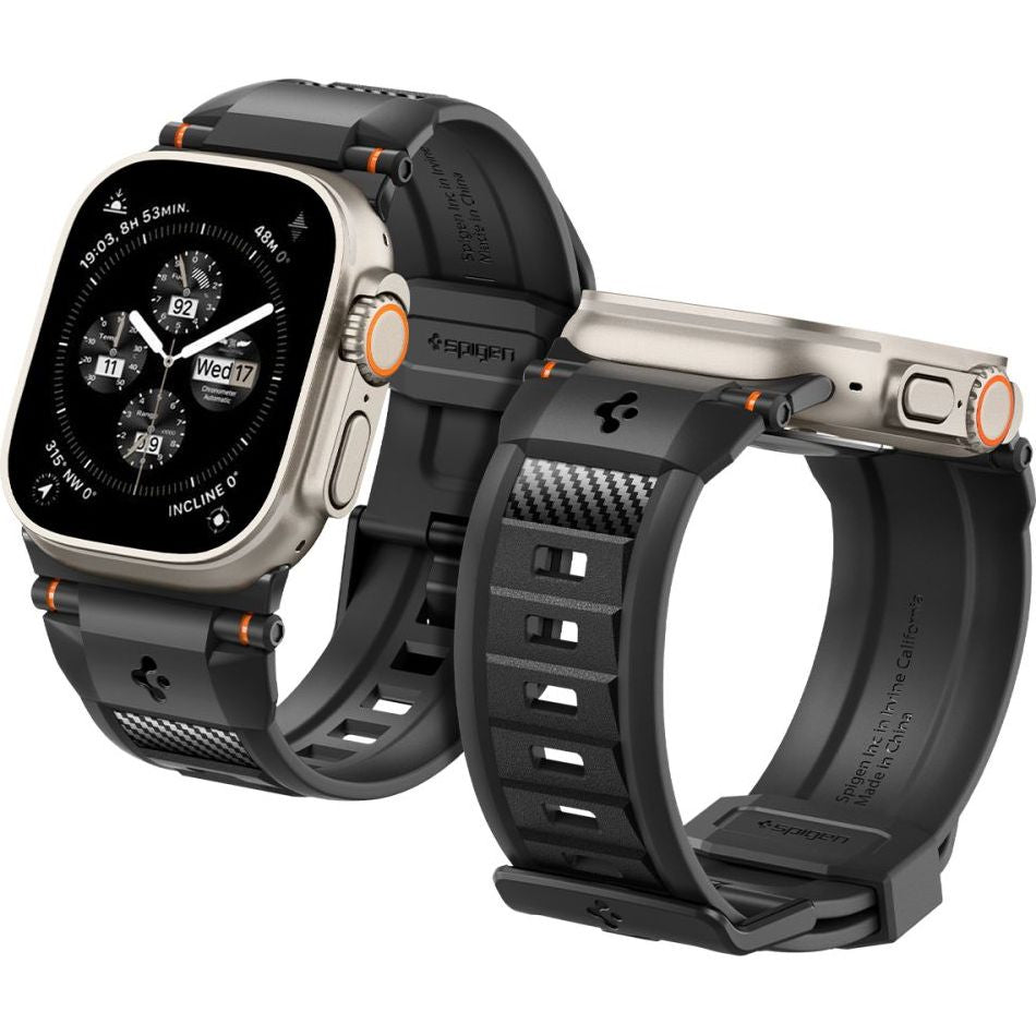 Armband für Apple Watch 49/46/45/44 mm, Spigen Rugged Ultra Band, Schwarz