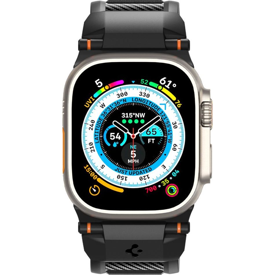 Armband für Apple Watch 49/46/45/44 mm, Spigen Rugged Ultra Band, Schwarz