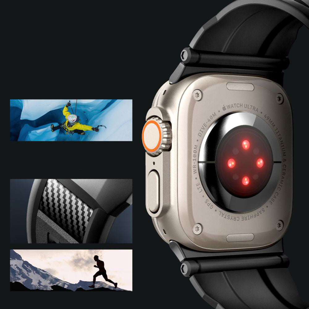 Armband für Apple Watch 49/46/45/44 mm, Spigen Rugged Ultra Band, Schwarz
