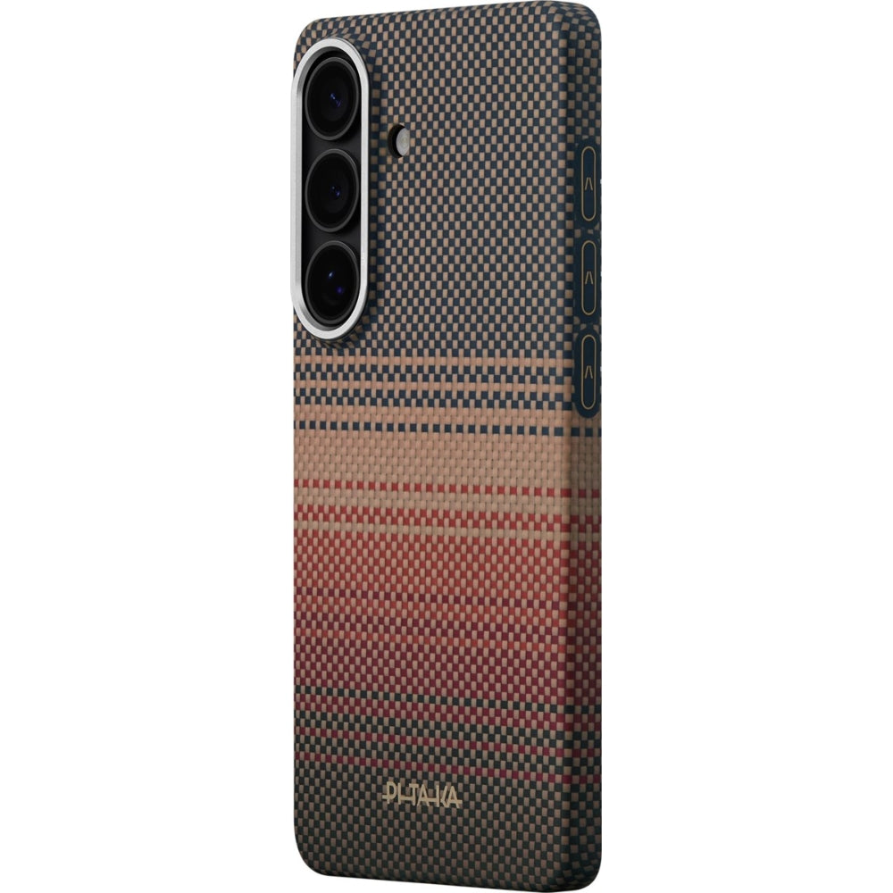 Aramid Handyhülle für Galaxy S26, Pitaka Edge Case, mit programmierbaren Tasten Aaron Button, mit MagSafe, Braun mit schwarz