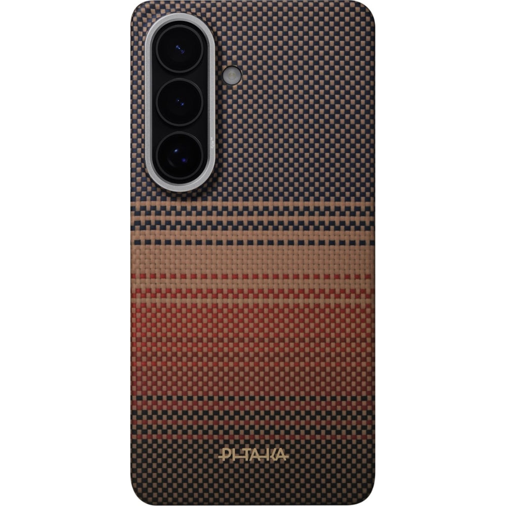 Aramid Handyhülle für Galaxy S26 Plus, Pitaka Edge Case, mit programmierbaren Tasten Aaron Button, mit MagSafe, Schwarz mit Braun)