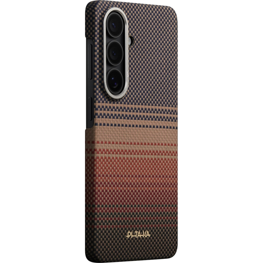 Aramid Handyhülle für Galaxy S26 Plus, Pitaka Edge Case, mit programmierbaren Tasten Aaron Button, mit MagSafe, Schwarz mit Braun)