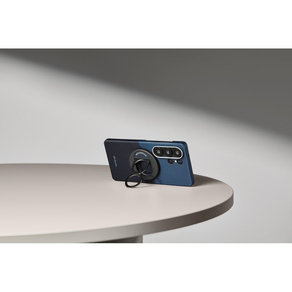 Aramid Handyhülle für Galaxy S26 Ultra, Pitaka Edge Case, mit programmierbaren Tasten Aaron Button, mit MagSafe, Blau und Schwarz