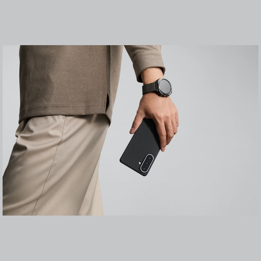 Aramid Handyhülle für Galaxy S26, Pitaka Edge Case, mit programmierbaren Tasten Aaron Button, mit MagSafe, Schwarz