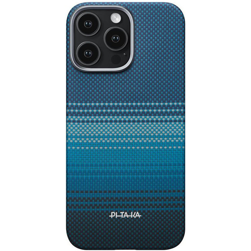 Aramid Handyhülle für iPhone 16 Pro Max, PITAKA Ultra-Slim Case PitaTap mit MagSafe, Blau ombre
