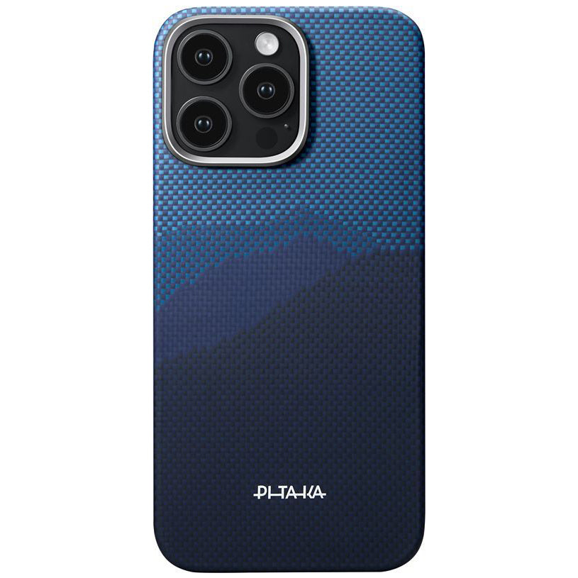 Aramid Handyhülle für iPhone 16 Pro Max, PITAKA Ultra-Slim Case PitaTap mit MagSafe, Blau ombre