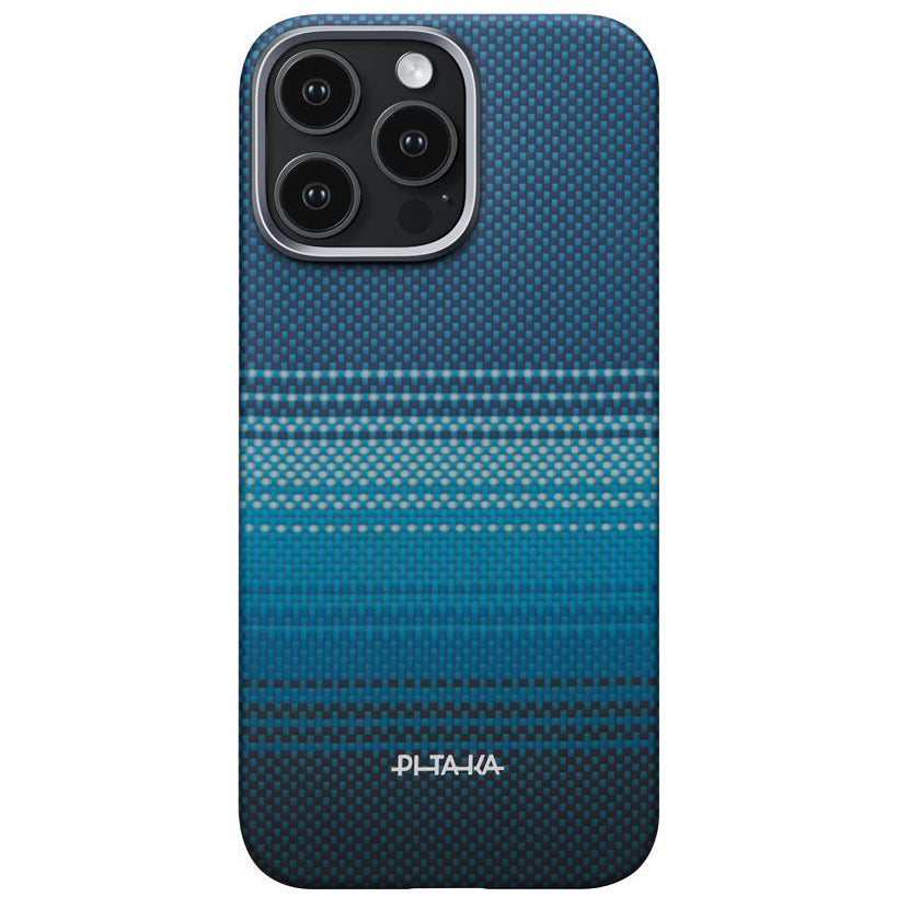 Aramid Handyhülle für iPhone 16 Pro, PITAKA Ultra-Slim Case PitaTap mit MagSafe, Blau ombre