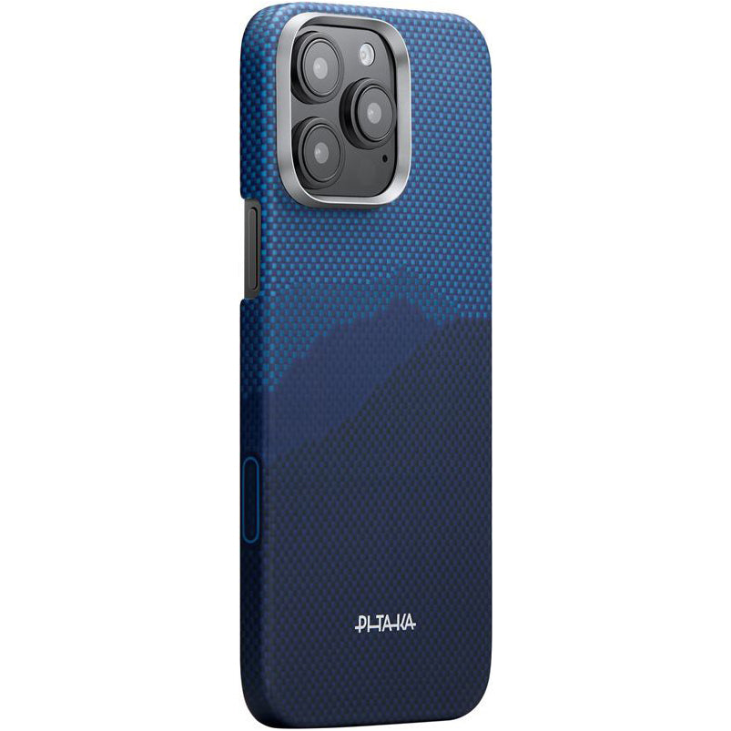 Aramid Handyhülle für iPhone 16 Pro, PITAKA Ultra-Slim Case PitaTap mit MagSafe, Blau ombre