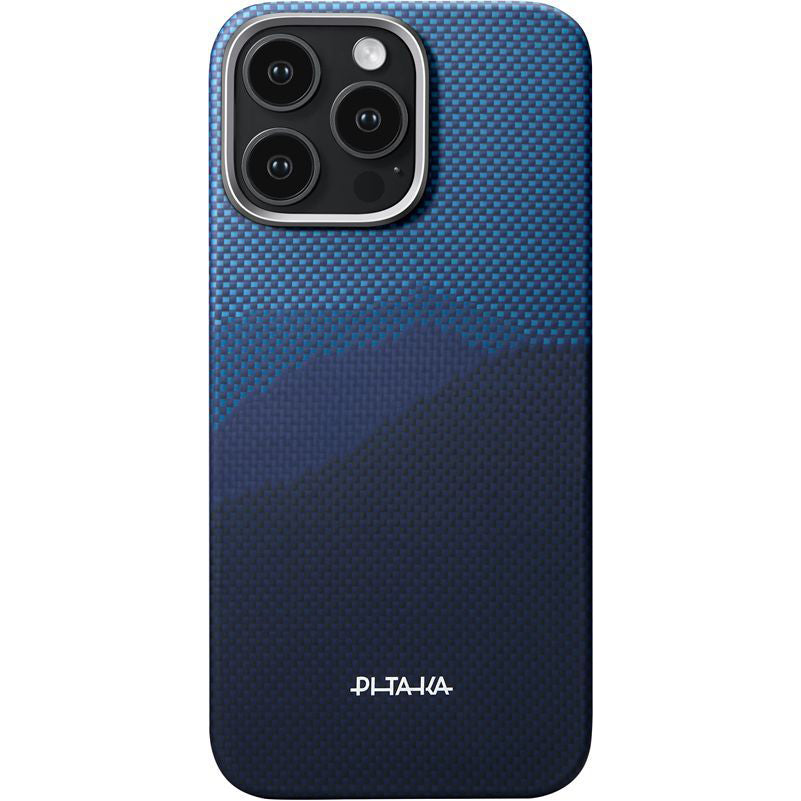 Aramid Handyhülle für iPhone 16 Pro, PITAKA Ultra-Slim Case PitaTap mit MagSafe, Blau ombre