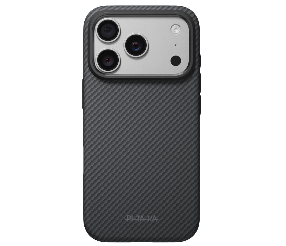 Aramid Handyhülle für iPhone 18 Pro / 17 Pro, PITAKA Ultra-Slim Case mit MagSafe, Schwarz-Grau (1/2)