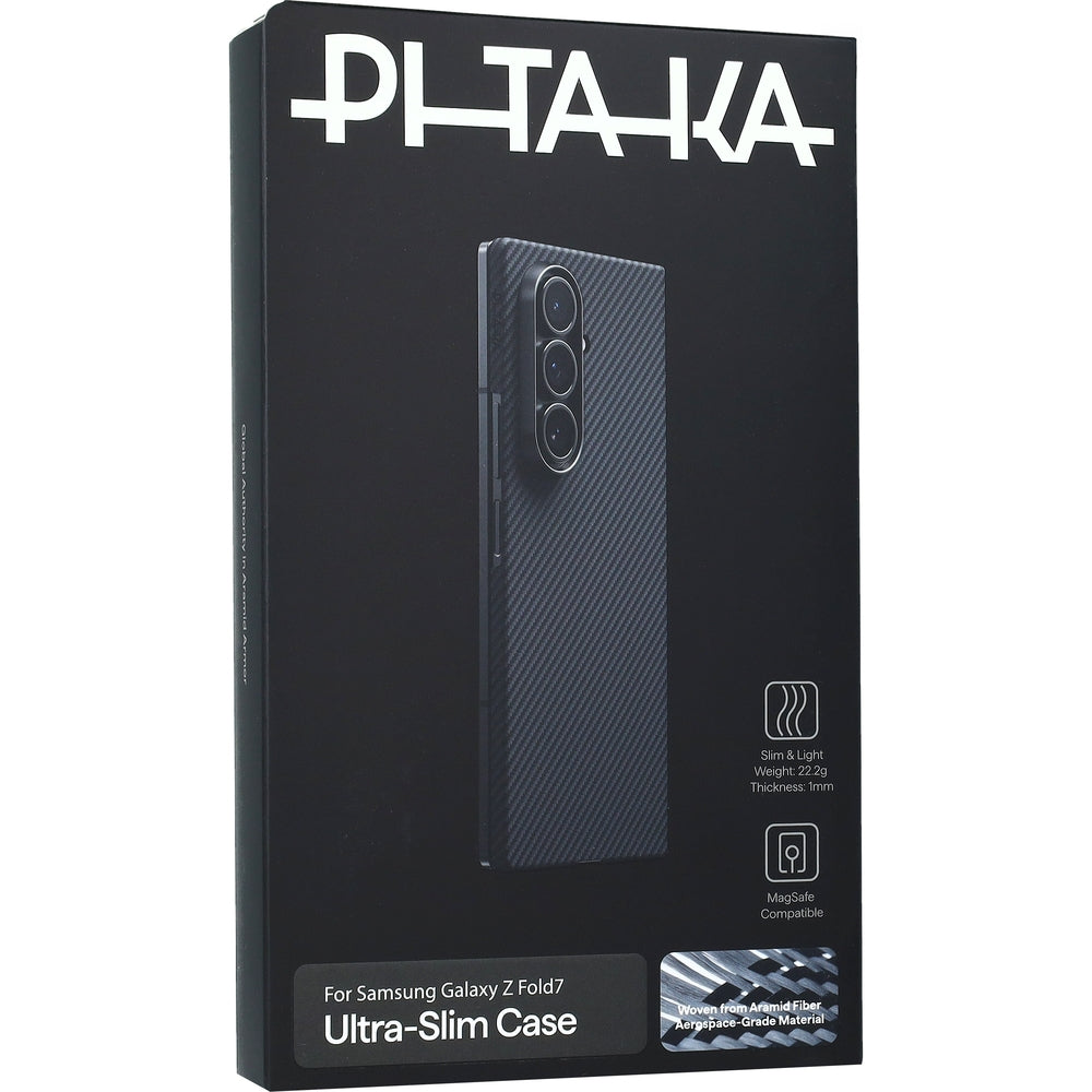 Aramid Handyhülle für Galaxy Z Fold7, PITAKA Ultra-Slim Case mit MagSafe, Schwarz mit Kevlar