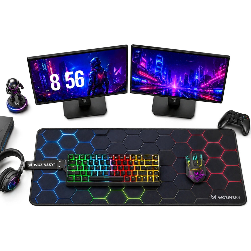 Gaming-Schreibtischunterlage wasserabweisend 30x80 cm, Wozinsky WPD-B800, Schwarz mit buntem Muster