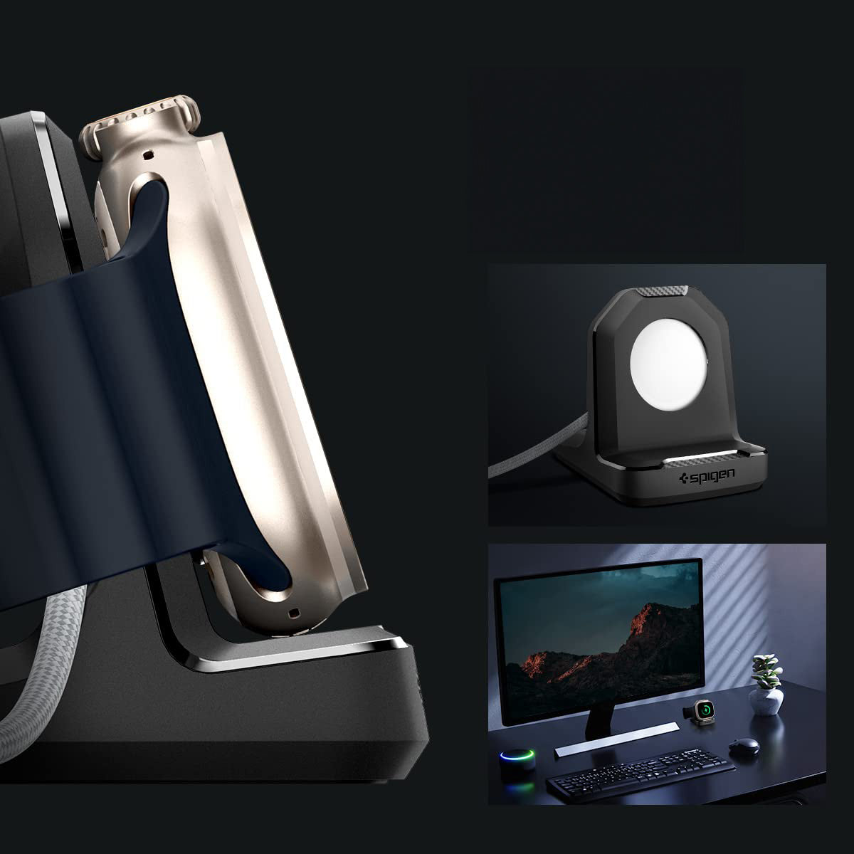 Dockingstation für Apple Watch Ladegerät, Spigen Rugged Armor Stand, Schwarz