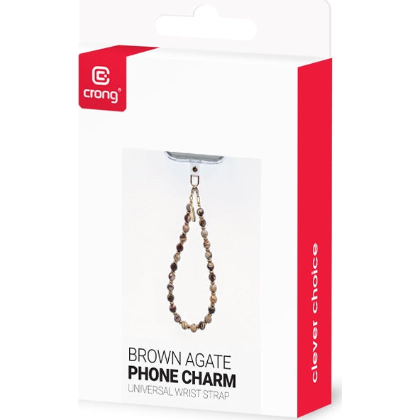 Universal-Handyband für das Handgelenk, Crong Phone Charm, Gold mit Perlen in Brauntönen