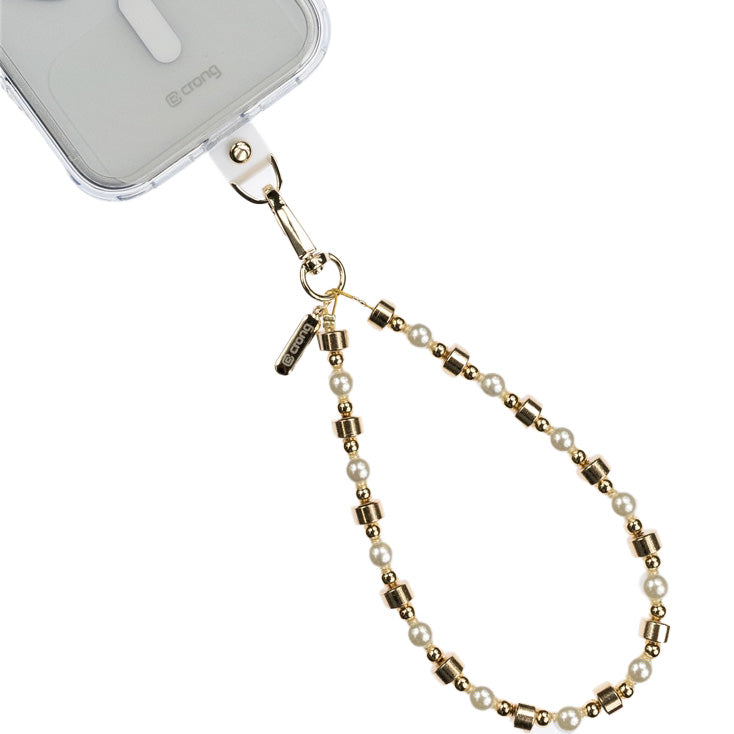 Universal-Handyband für das Handgelenk, Crong Phone Charm, Gold mit weißen Perlen
