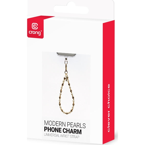 Universal-Handyband für das Handgelenk, Crong Phone Charm, Gold mit weißen Perlen
