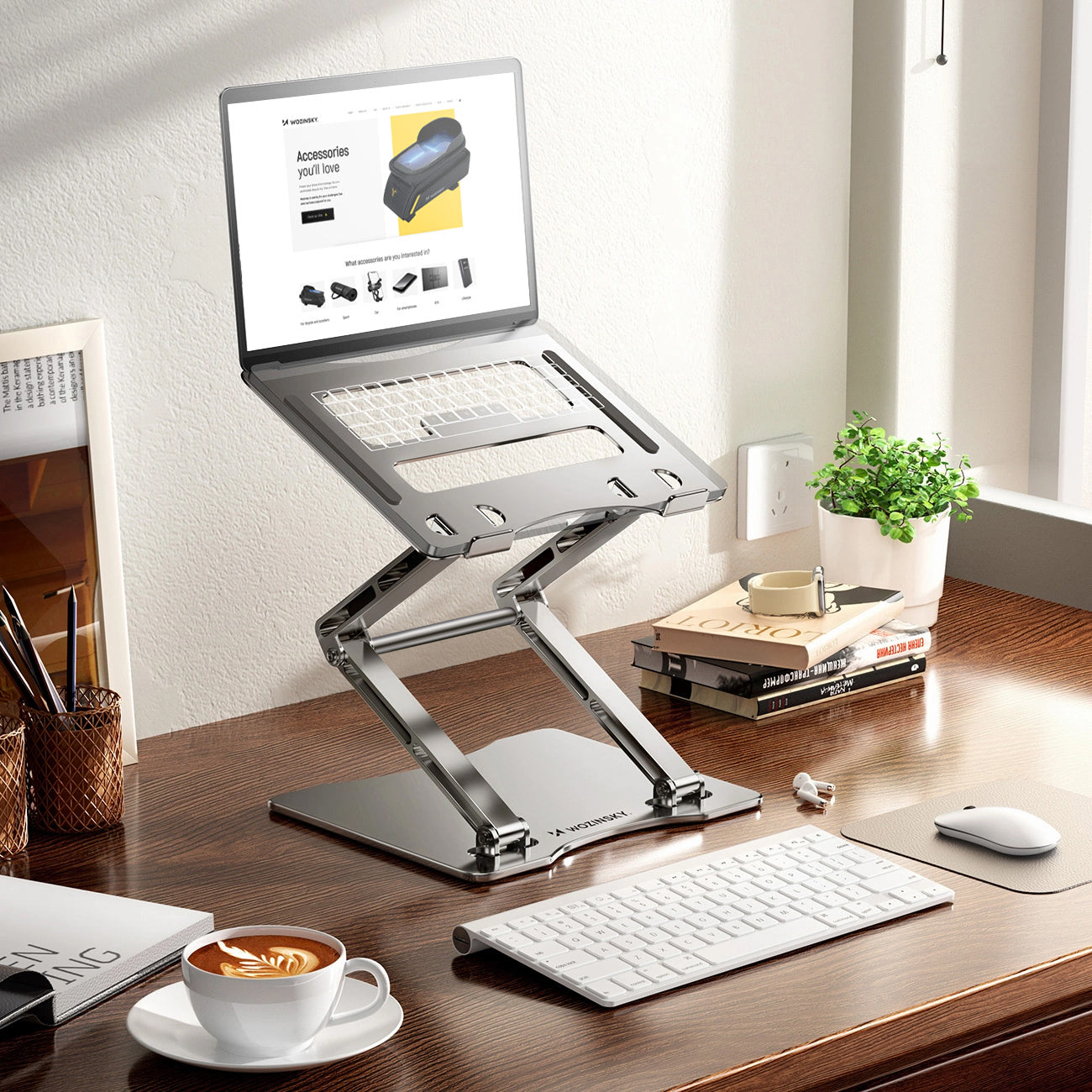 Laptop- und Tabletständer, höhenverstellbar, Wozinsky WRS-CPY75DSS, Silber