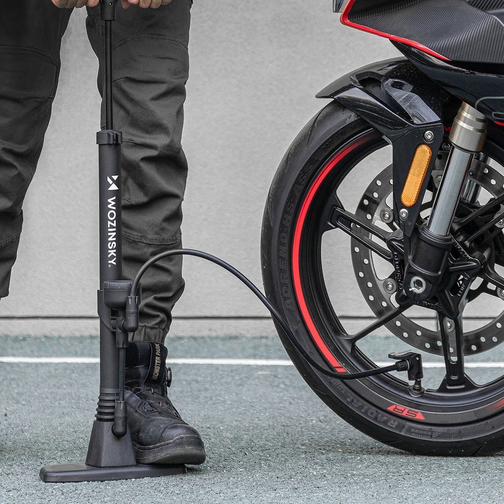 Fahrradpumpe mit Druckmesser, Standpumpe Wozinsky, Schwarz