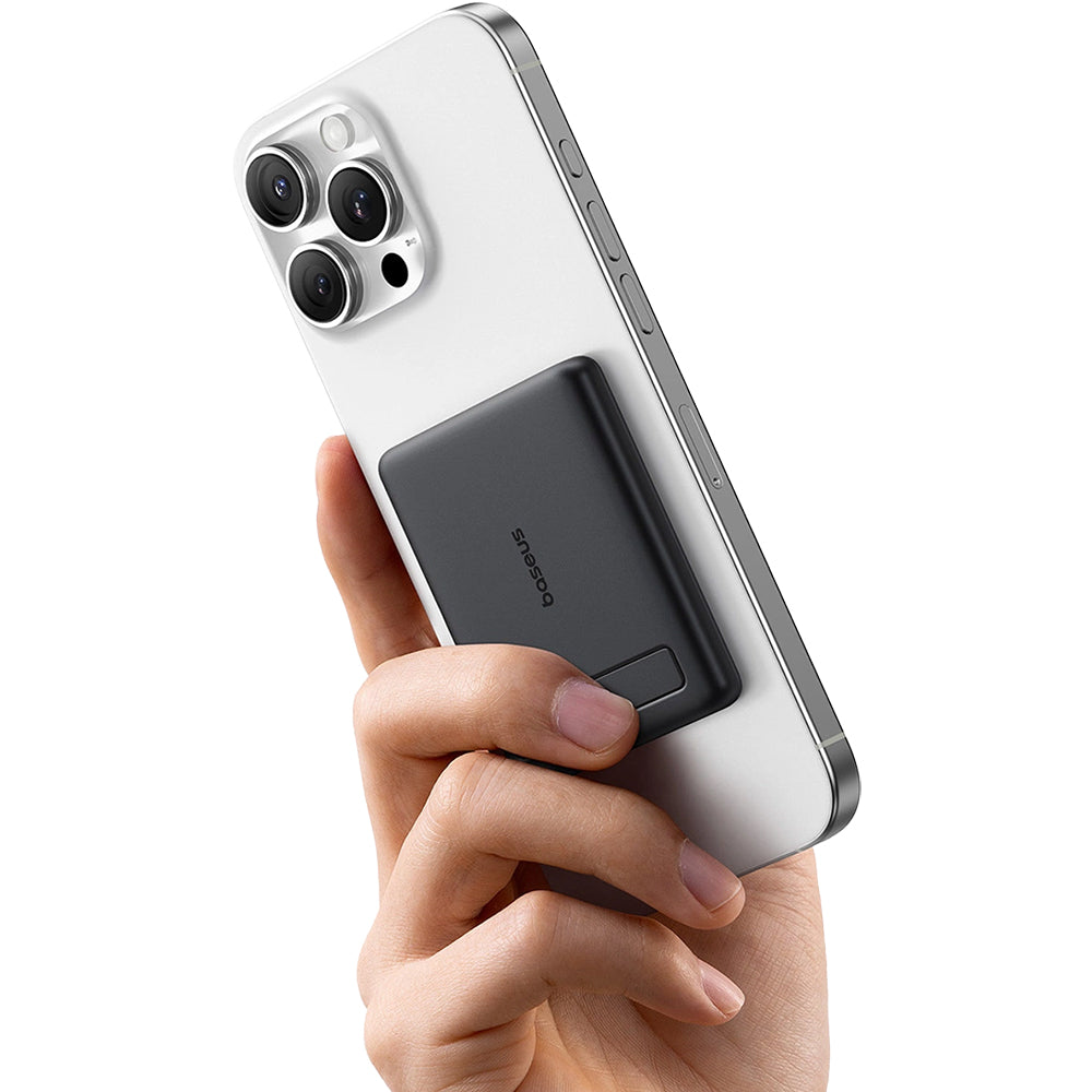 Powerbank Baseus PicoGo AM31, 5000 mAh mit Qi2 15W für MagSafe mit Standfunktion, kompakt, Schwarz